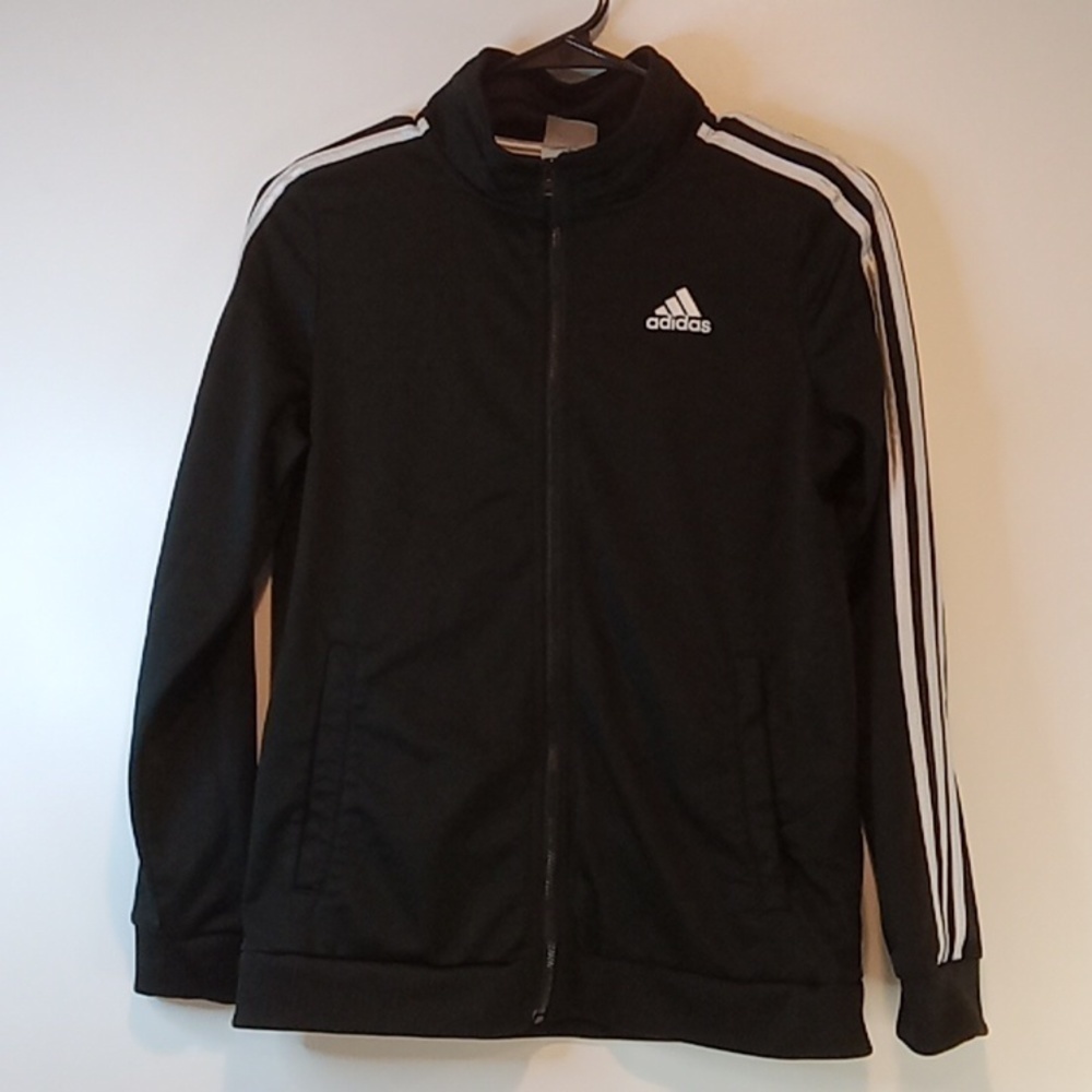 Adidas Full Zip Track Jacket 3 Stripes Youth Sz Large 14/16 Black/White EUC NICE